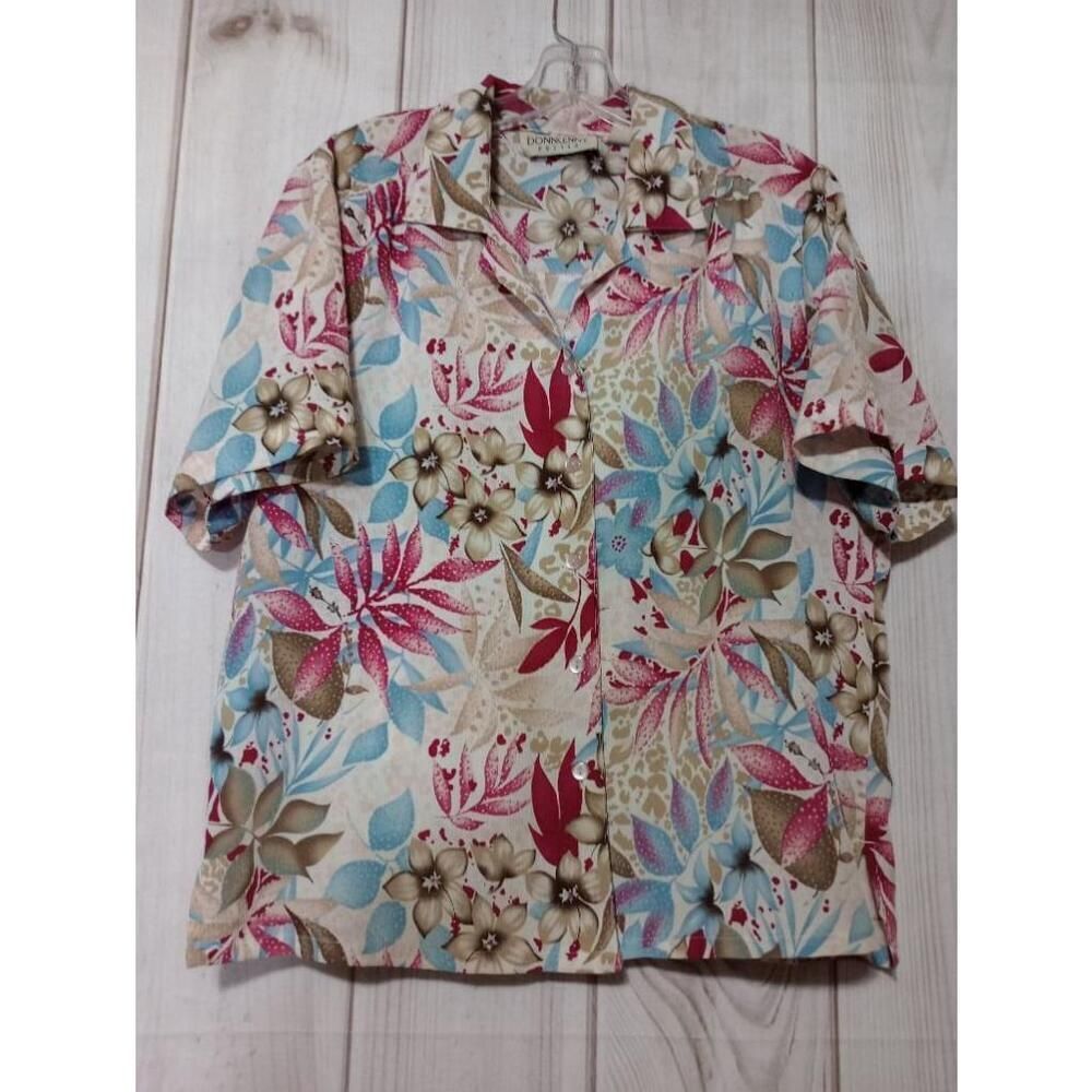 Donnkenny Shirt Ladies Large Petite Pink Floral Button Front #Grandma‎